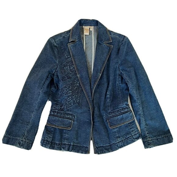 Maxazria Collection Denim Jean Jacket Floral Embroidered - Picture 10 of 12